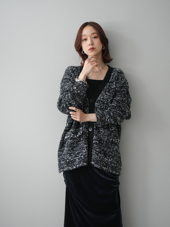 [SET]モールネップニットカーディガン+ギャザーベロアスカート(2set)