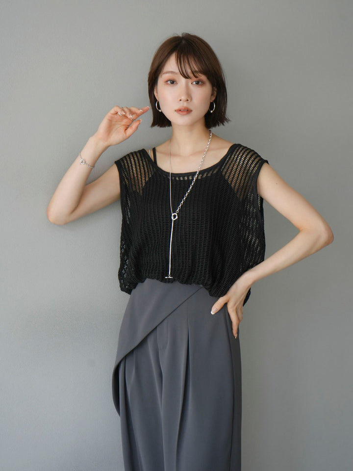 [Pre-order] Mesh knit balloon top/black