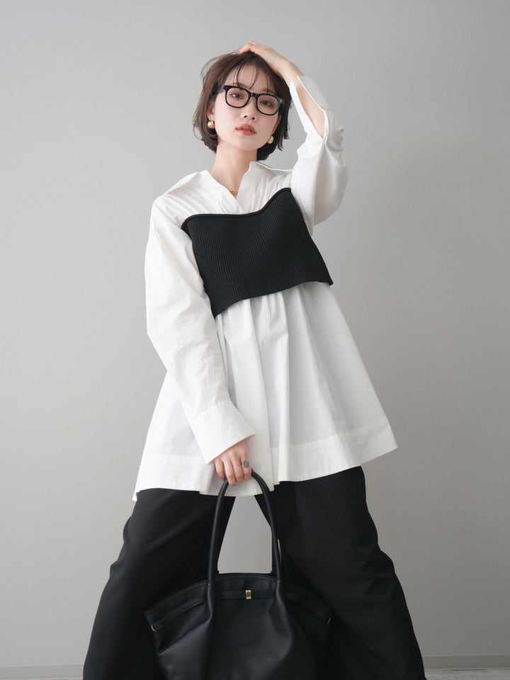 [予約]ニットビスチェドッキングフレアシャツチュニック/offwhite