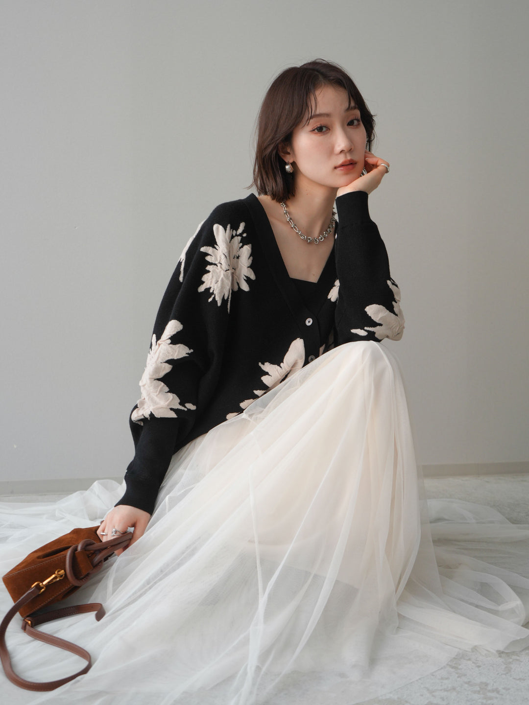 [SET]フラワージャガードニットカーディガン+フラワージャガードニットカーディガン(2set)