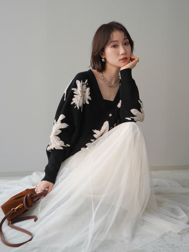 [SET]フラワージャガードニットカーディガン+フラワージャガードニットカーディガン(2set)