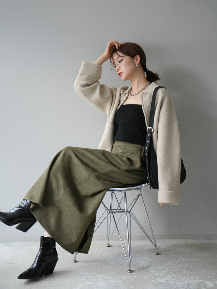 [予約]ポロ襟ジップニットカーディガン/アイボリー