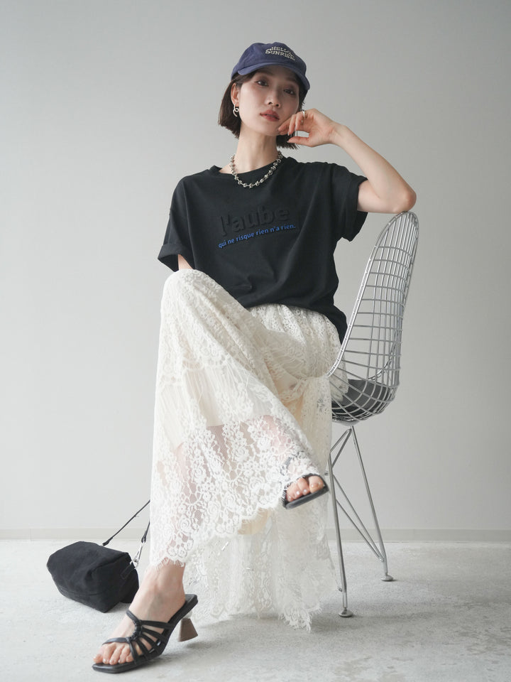 [SET]エンボスロゴTEE+裏プリーツ総レースロングスカート(2set)