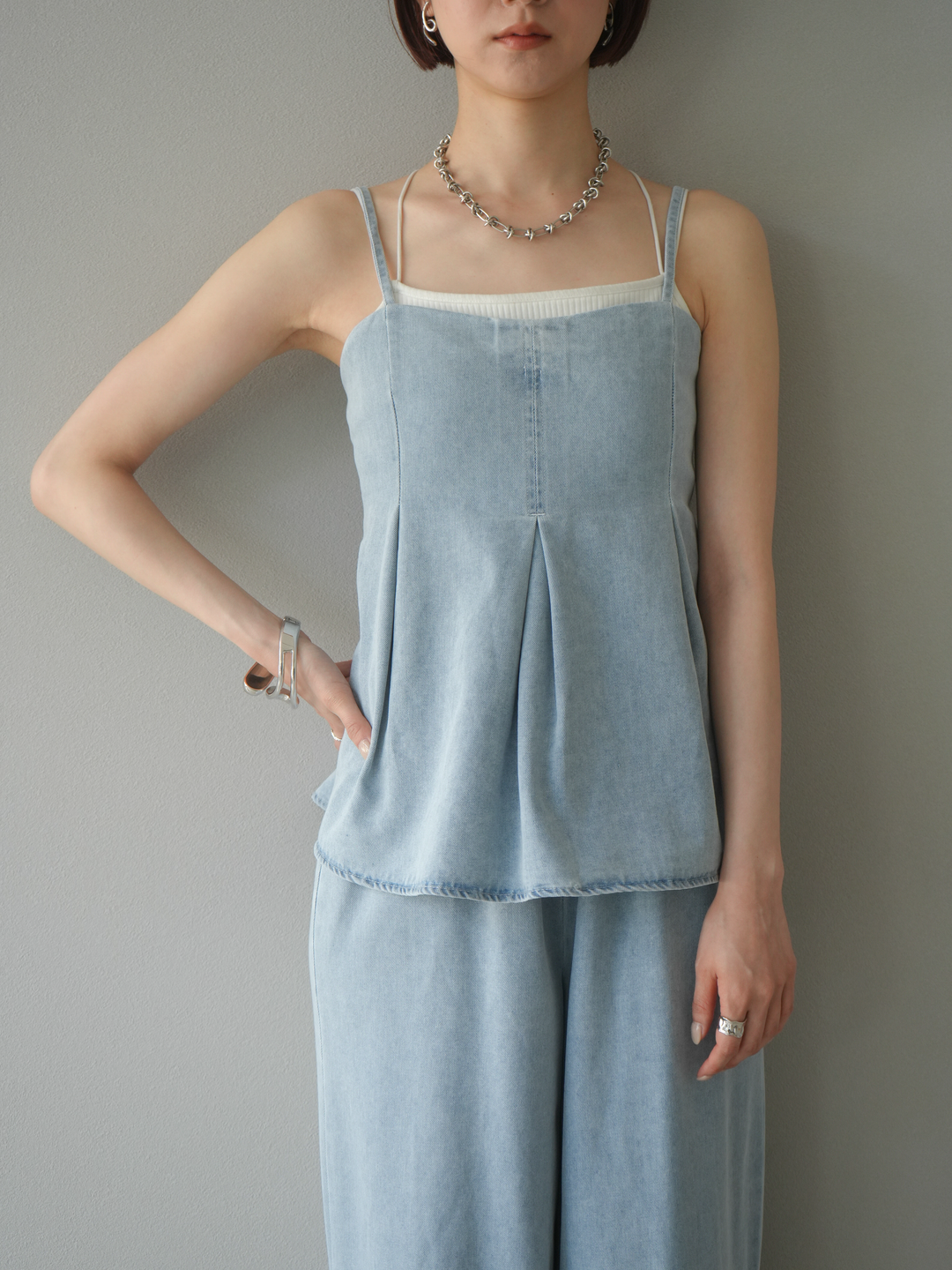 [SET]デニムタックフレアキャミソール＆イージーワイドパンツSET UP(2set)