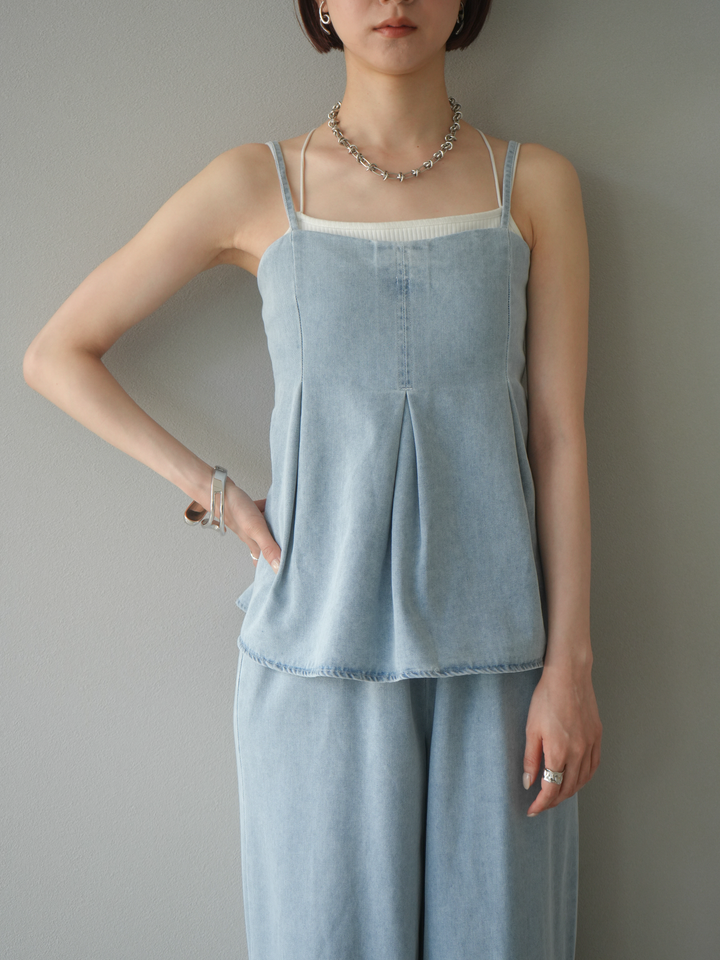 [SET]デニムタックフレアキャミソール＆イージーワイドパンツSET UP(2set)