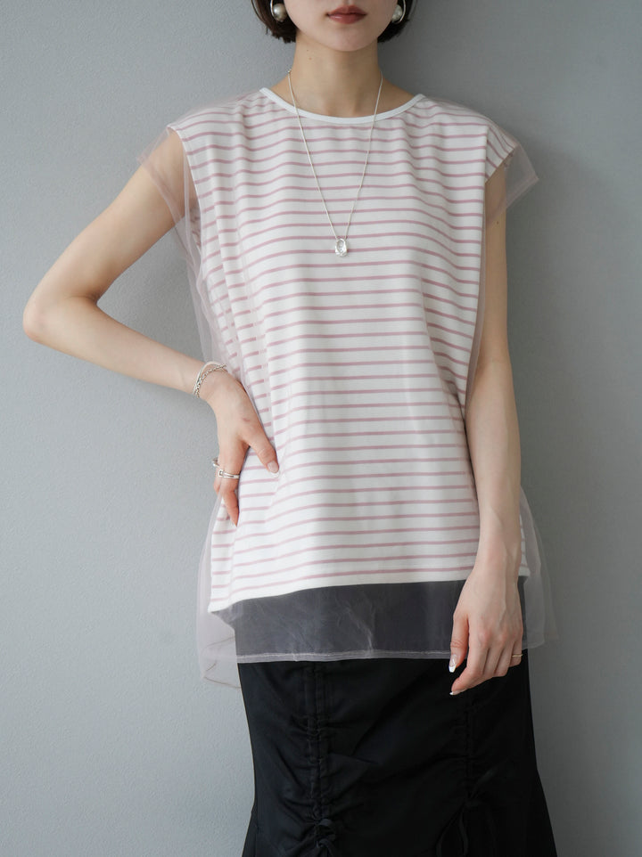 [Pre-order] Sheer layered border sleeveless top/pink