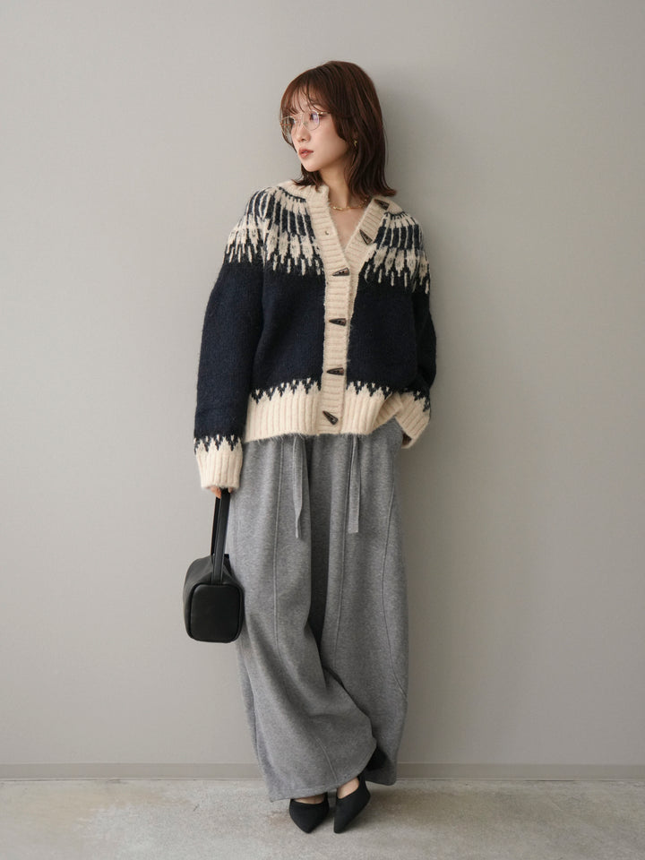 [予約]トグルボタン求心柄ニットカーディガン/blue