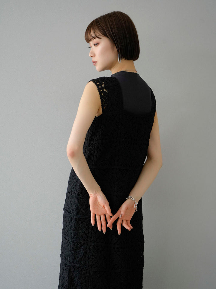 [Pre-order] Crochet sleeveless dress/Black