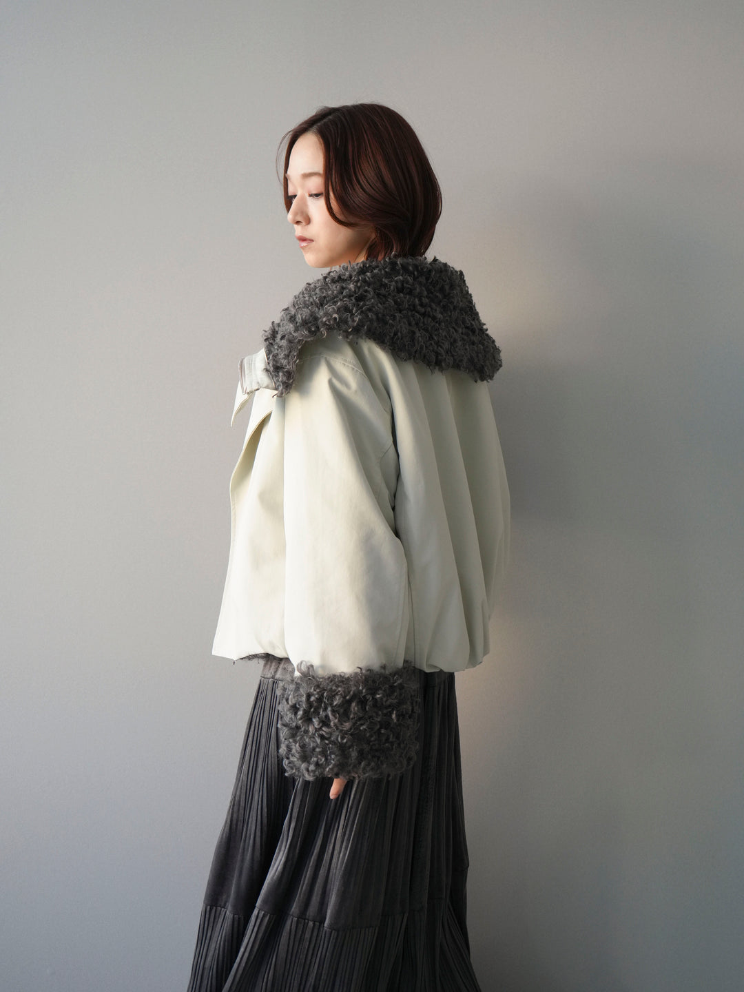 [SET]プードルファーダウンジャケット+ベロアティアードワッシャースカート(2set)