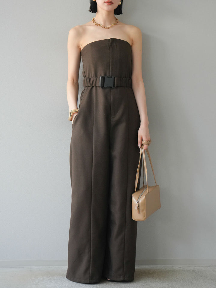 【預購】混色斜紋腰帶熊圖案工裝褲/棕色