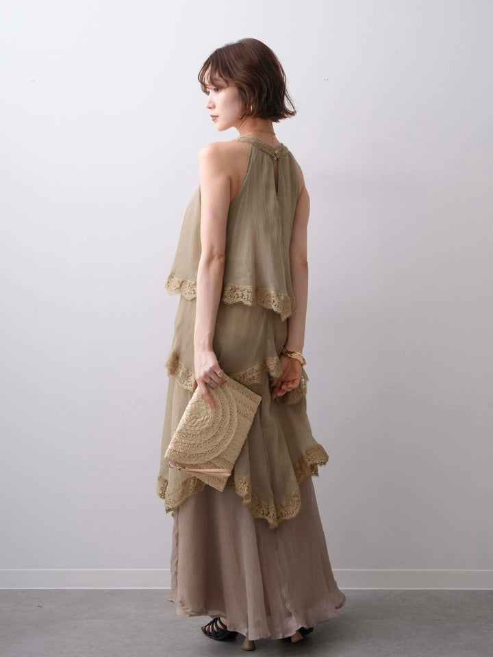 [予約]レースヘムティアードノースリドレス/khaki