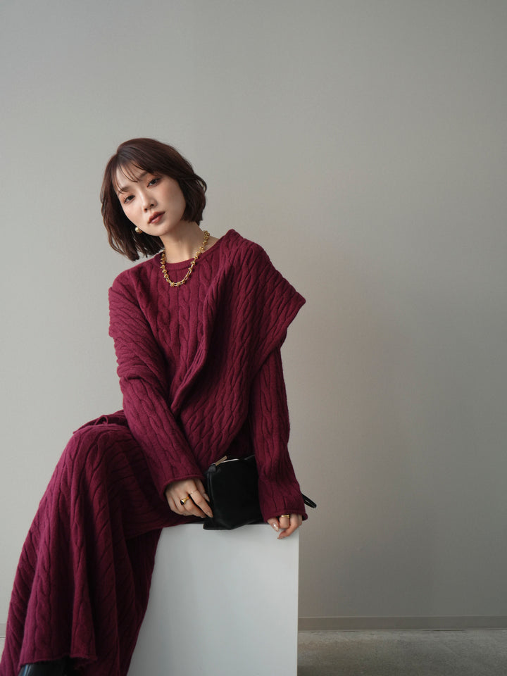 [SET]ストール付ケーブルニットプルオーバー&ロングスカートSET UP+選べるアクセセット(2set)