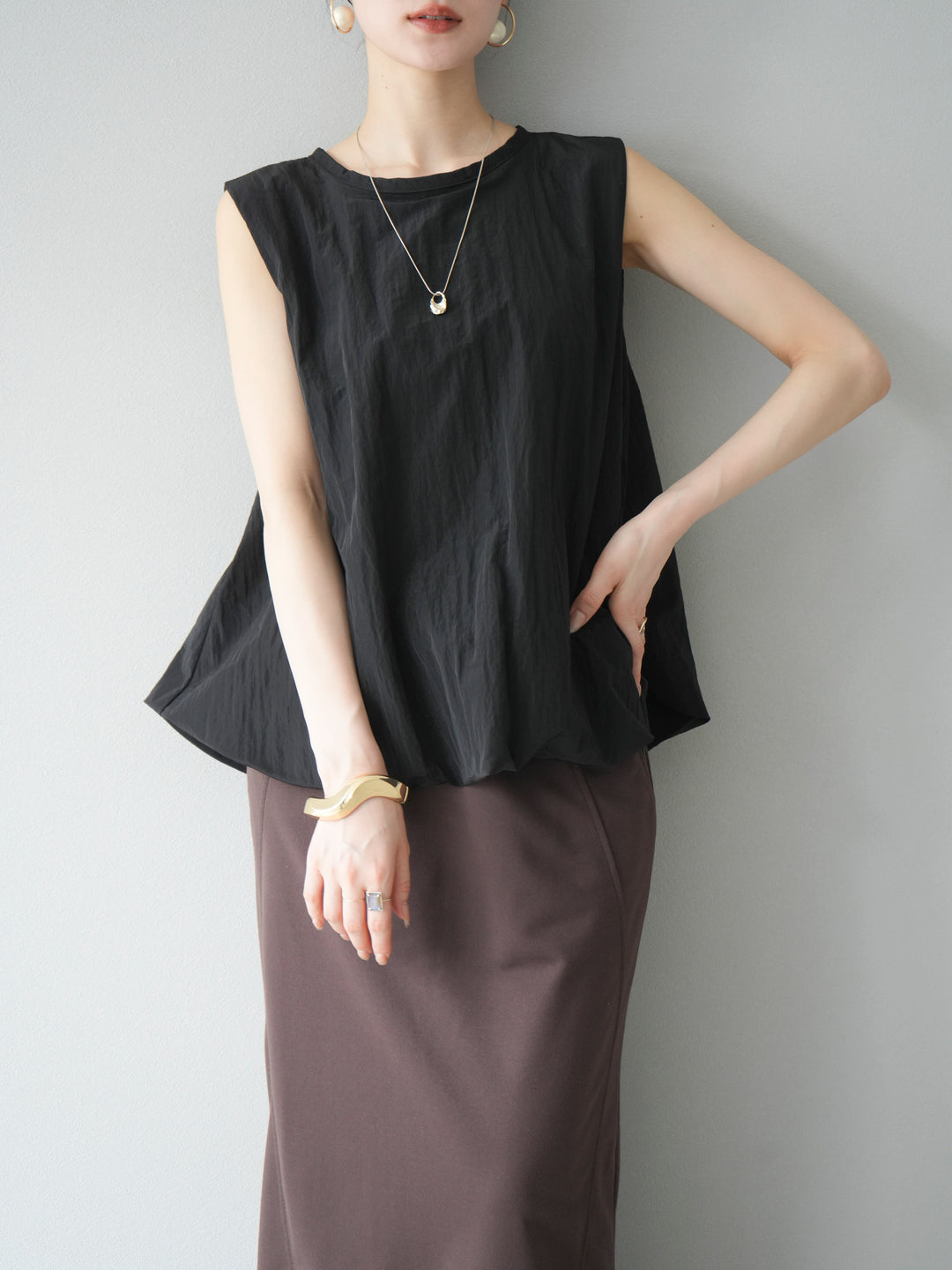 [預購] 墊圈塔夫綢氣球襯衫/黑色