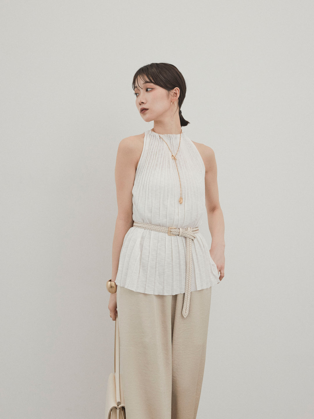 [SET]プリーツニットキャミソール+サテンイージーパンツ(2set)