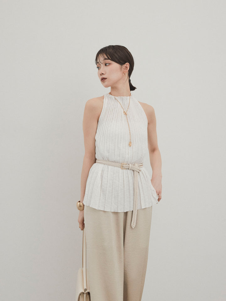 [SET]プリーツニットキャミソール+サテンイージーパンツ(2set)