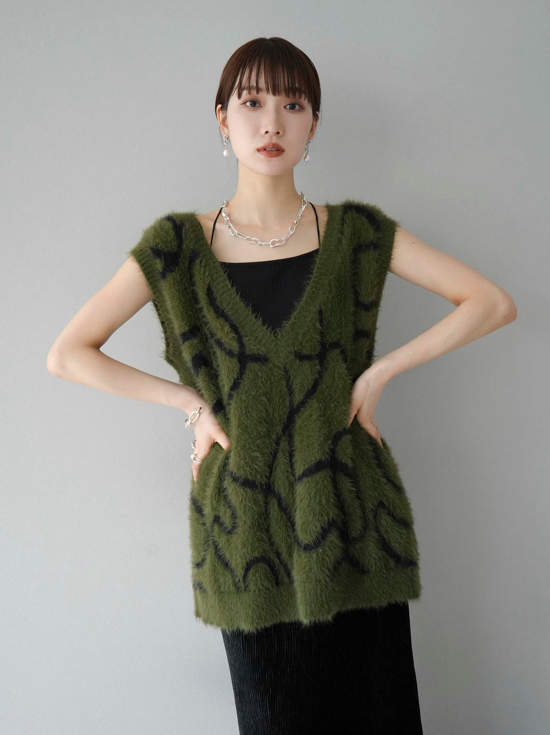 [SET]ラインシャギーニットベスト+選べるアクセセット(2set)