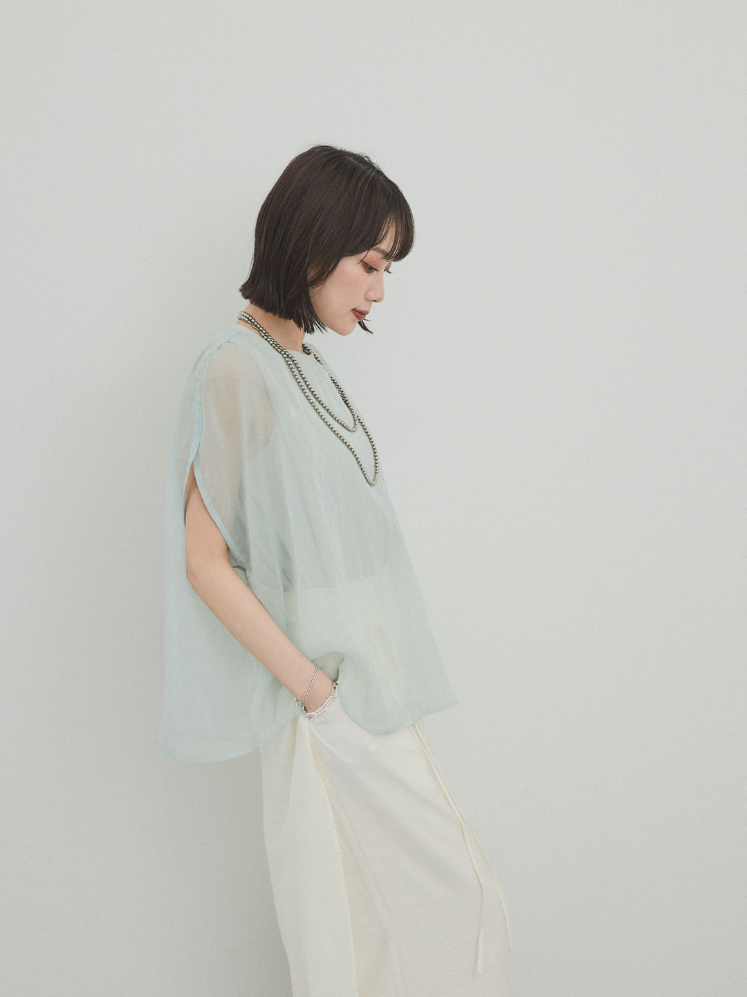 [予約]コンパクトスムースシアーレイヤードトップス/ミント