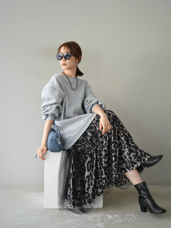 [予約]スウェットドッキングアニマル柄レイヤードワンピース/グレー