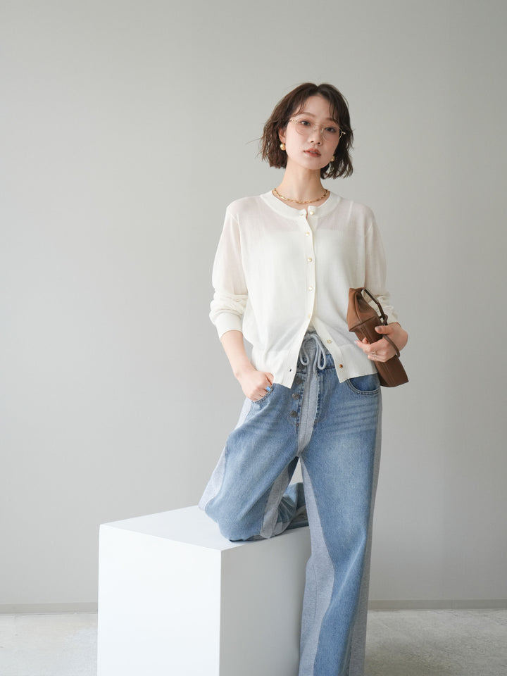 [予約]ゴールドボタンシアーニットカーディガン/offwhite