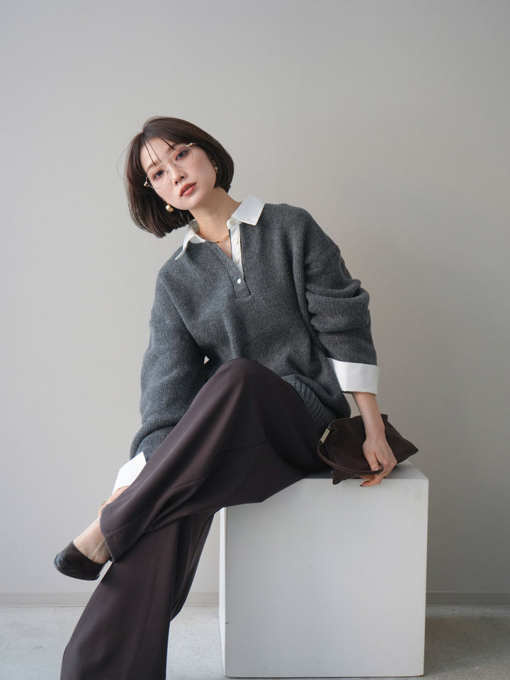 [予約]シャツドッキングオーバーニットプルオーバー/charcoaloff