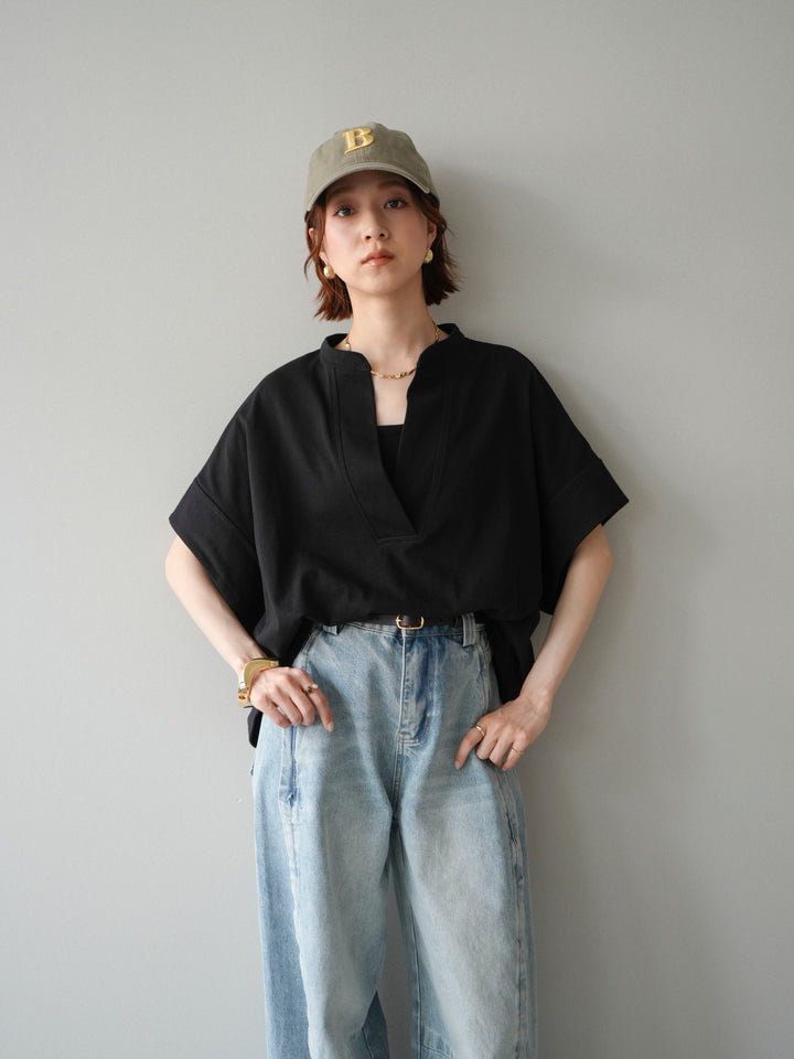 【預購】Skipper 寬袖短袖上衣 / 黑色