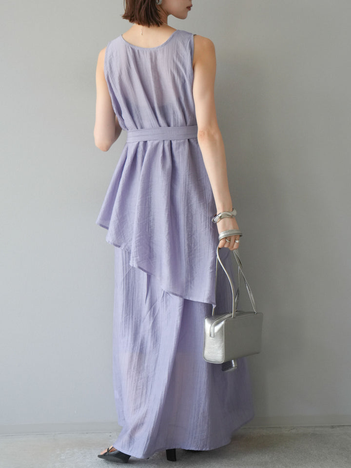 [SET]ワッシャーシアーアシメブラウス＆キャミワンピース+選べるアクセセット(2set)