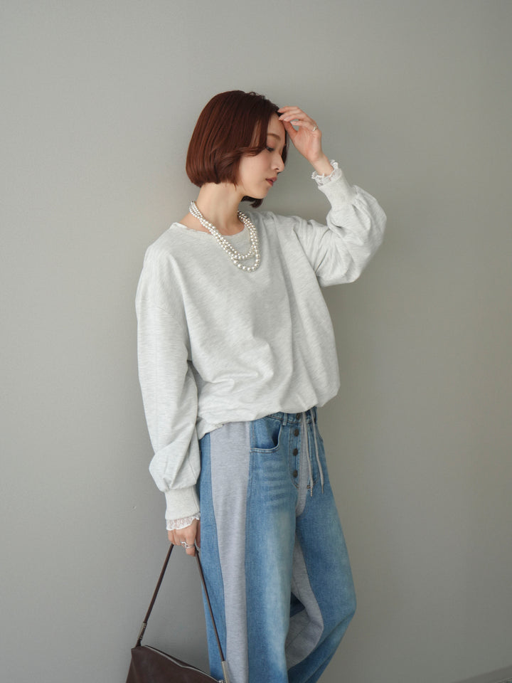 [予約]袖レースカットバルーンプルオーバー/oatmeal