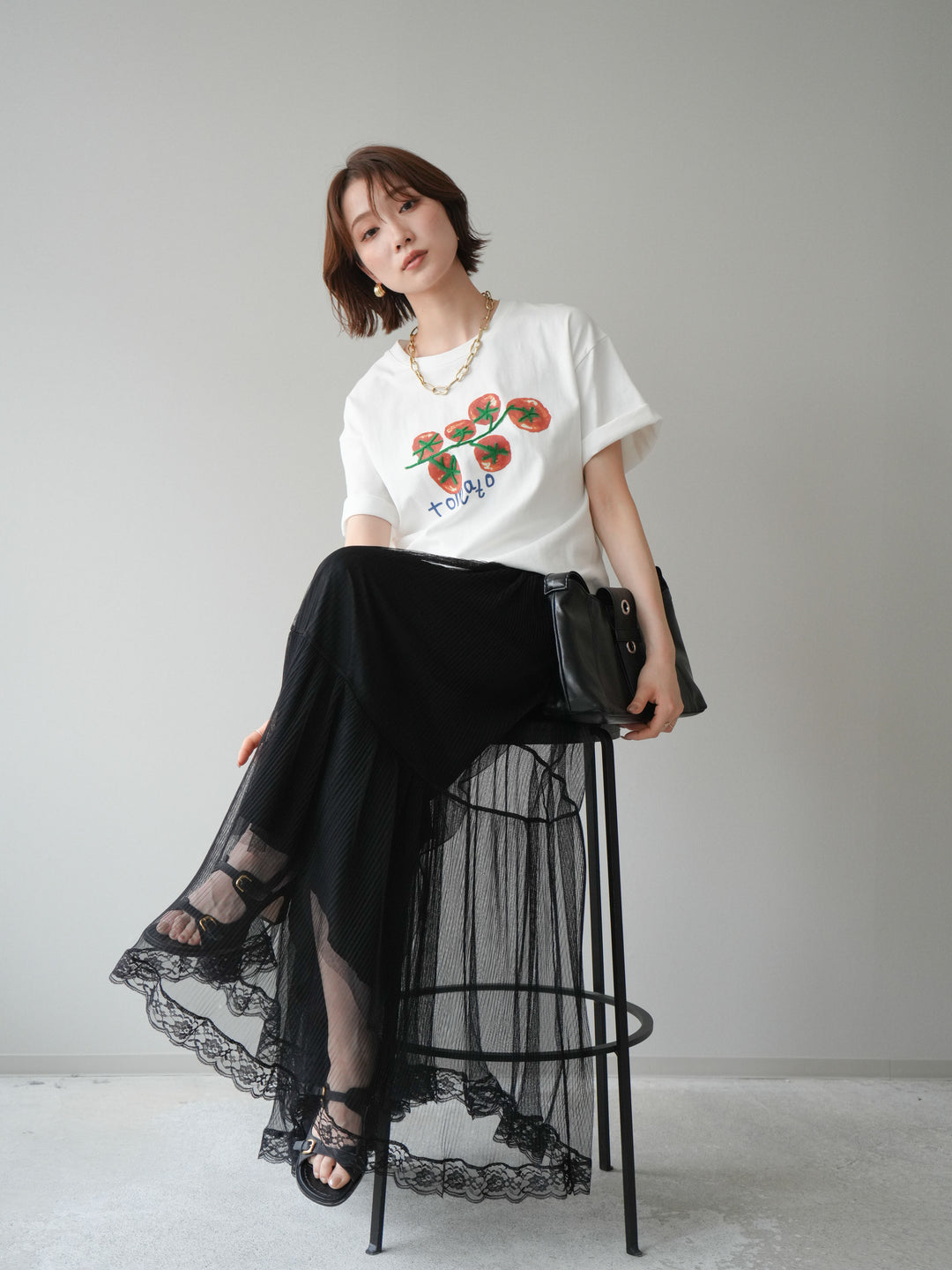 [SET]トマト刺繍TEE+チュールレーススカート(2set)