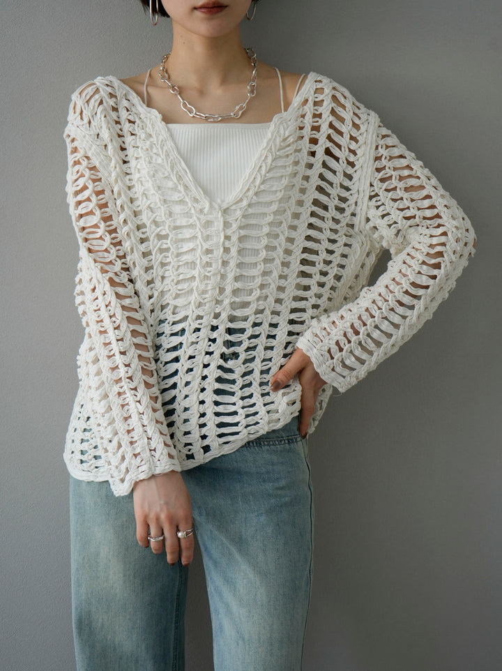 [Pre-order] Tape yarn openwork loose knit pullover/off