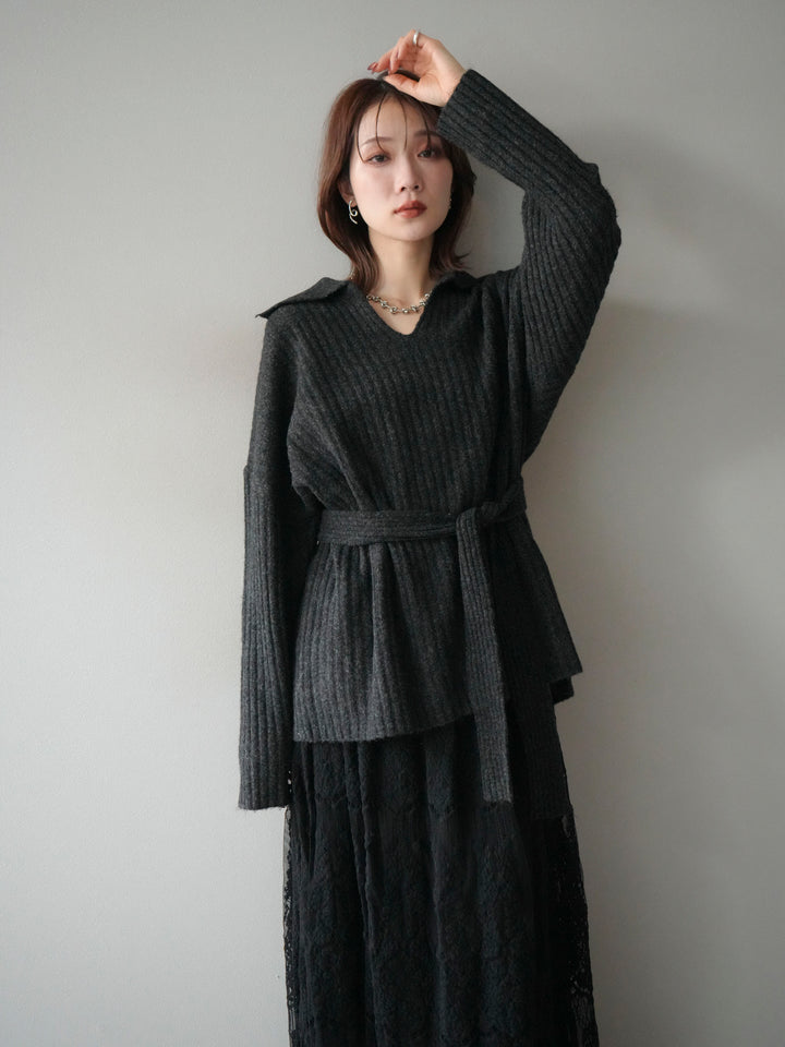 [予約]ワイドリブポロニットプルオーバー/darkgray