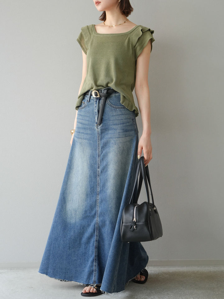 [予約]Aラインカットオフデニムスカート/ブルー