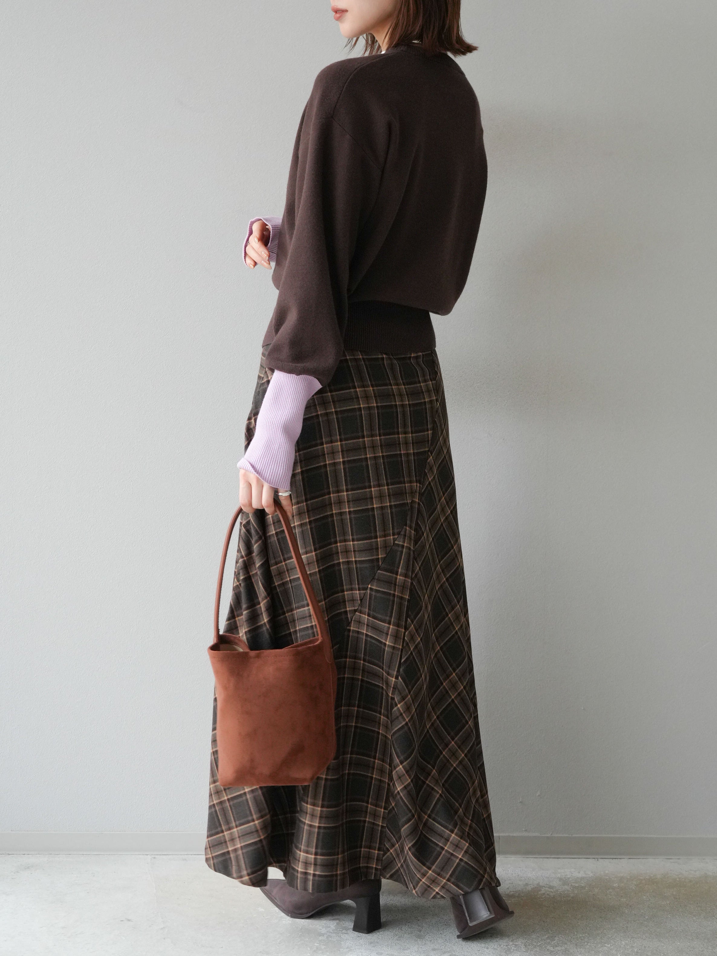 予約]チェック柄マーメイドスカート/ブラウン – Lumier