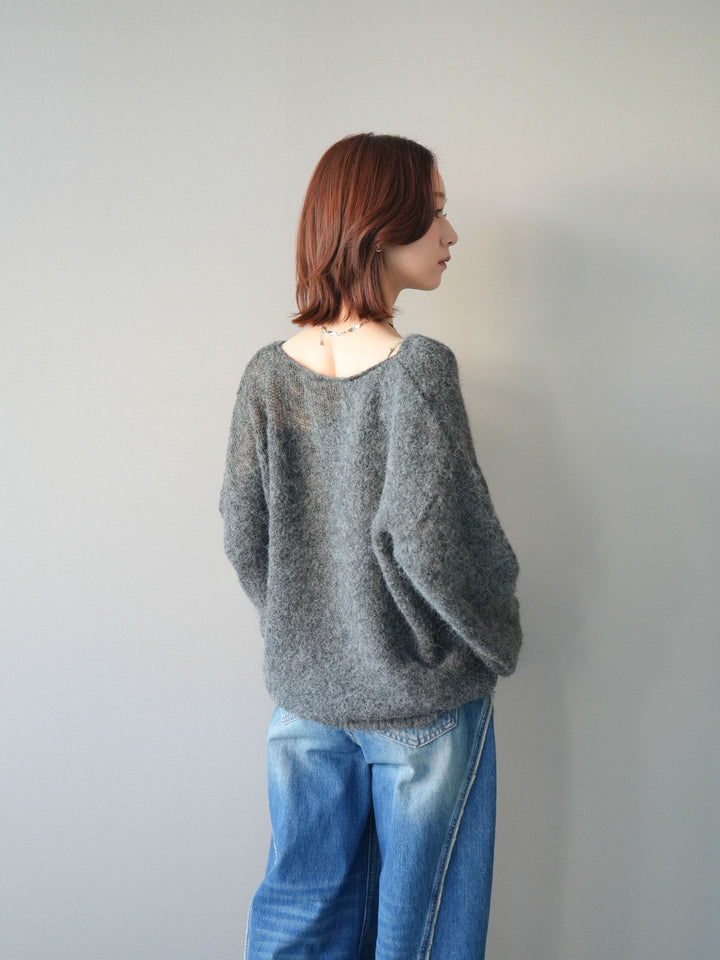 [SET]透かしデザインニットプルオーバー+サイドフリンジワイドデニムパンツ(2set)