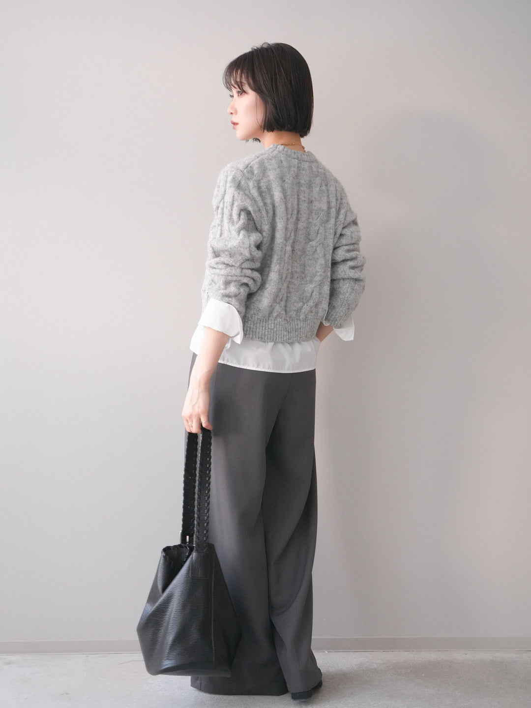 [予約]ウエストレースタックワイドパンツ/gray