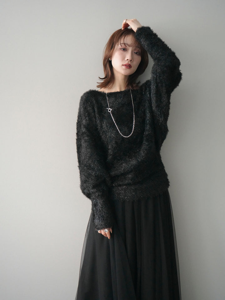 [予約]ラメシャギードルマンニットプルオーバー/black