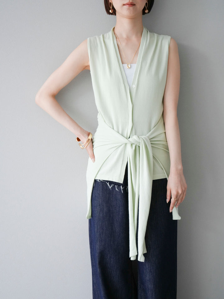 [SET]腰巻きデザインノースリーブニットカーディガン+ヒップデザインデニムパンツ(2set)