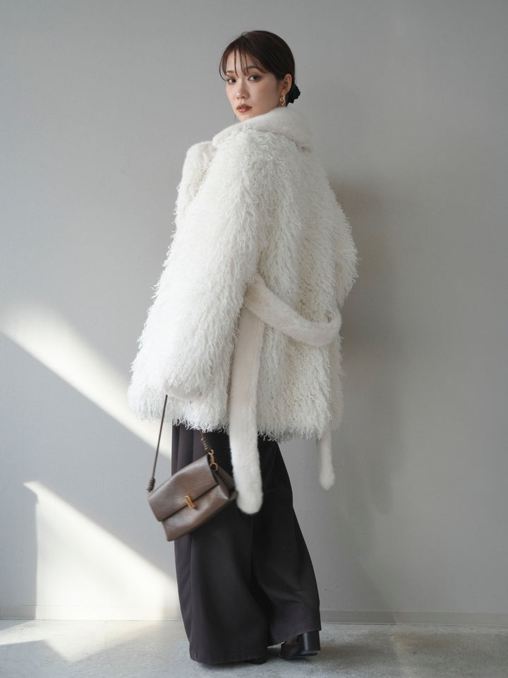 [予約]異素材ファー×ムートンコート/ivory