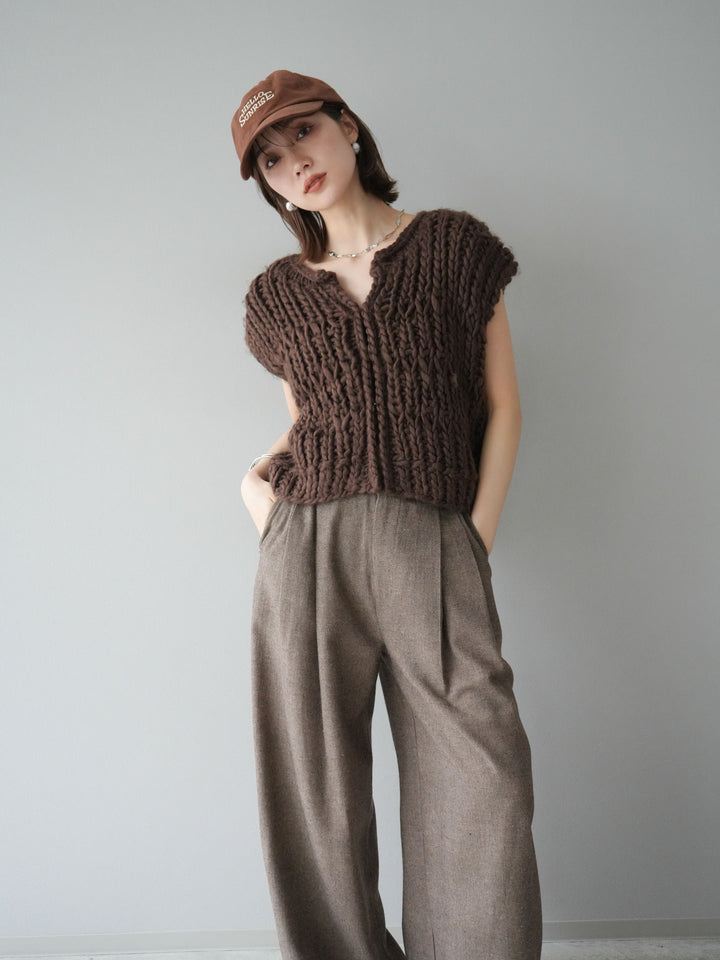 [予約]ハンドニットローピングベスト/ブラウン