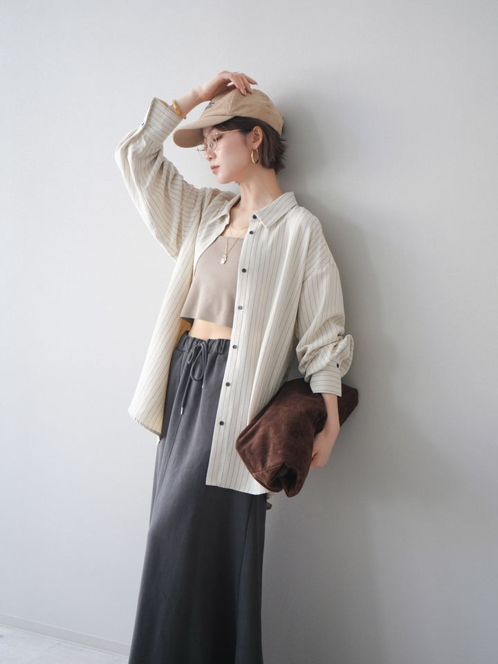 [SET]2WAYカシュクールストライプブラウス+スウェットフレアロングスカート(2set)