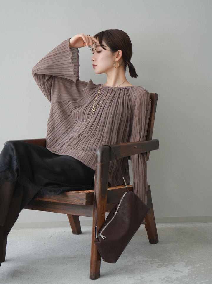 [SET]プリーツシアーフレアスリーブニットトップス+プリーツシアーフレアスリーブニットトップス(2set)