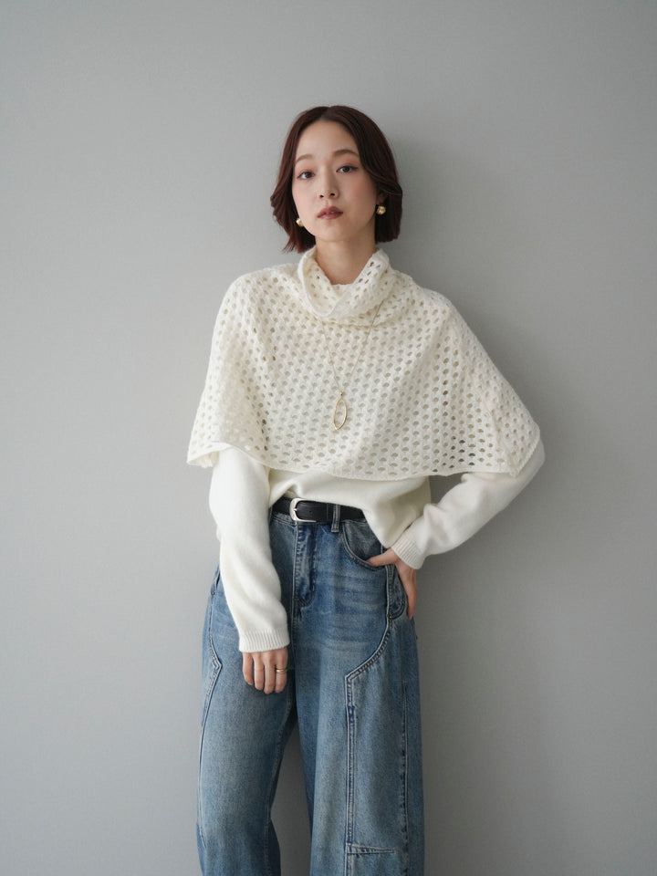 [予約]メッシュケープアンサンブルニットプルオーバー/white