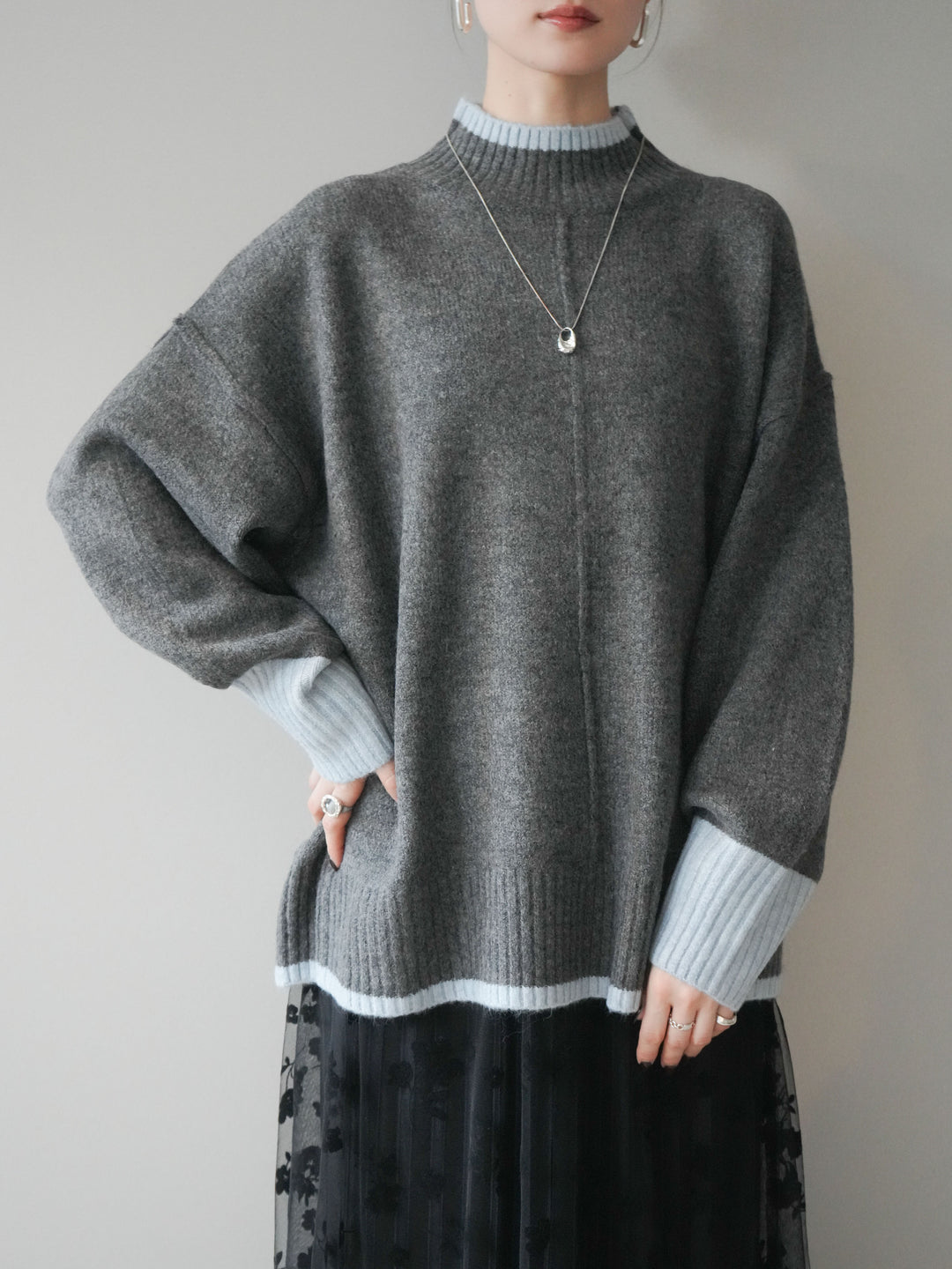 [SET]配色ハイネックニットプルオーバー+配色ハイネックニットプルオーバー(2set)