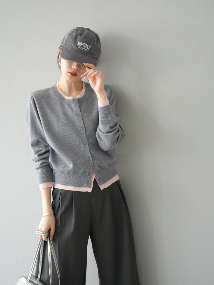 【預購】顏色協調的多層開襟衫/灰色