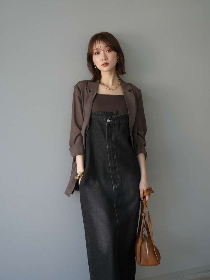 【預購】不對稱牛仔洋裝/黑色
