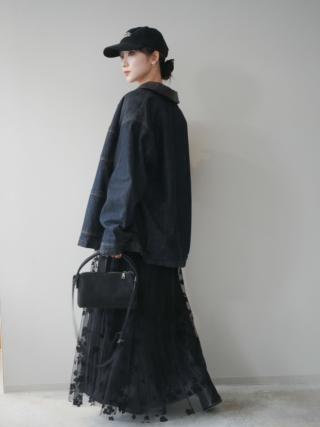 [SET]裏地ファーデニムフライトジャケット+フラワーフロッキーチュールプリーツスカート(2set)
