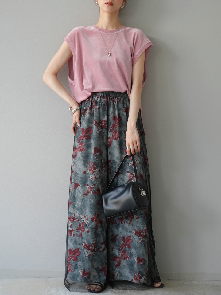 [予約]シアーフロッキーベロアルーズノースリーブTシャツ/ピンク