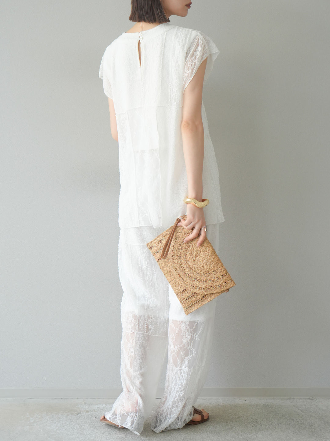 [予約]パッチワークレースワイドパンツ/ホワイト