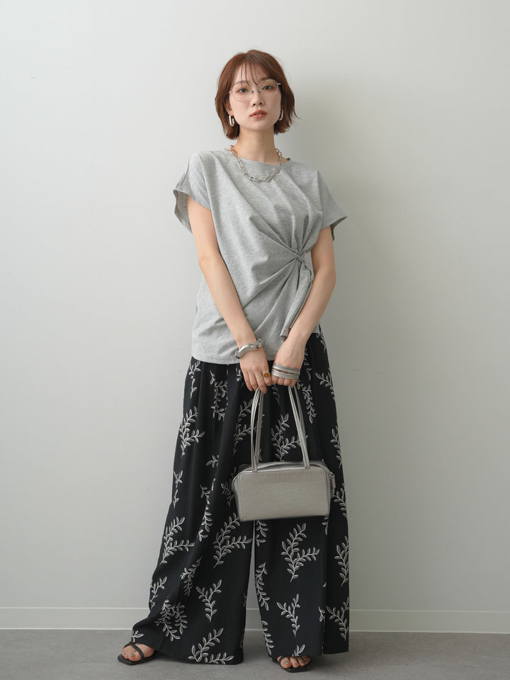 [SET]サイドノットTEE+リーフプリントタックワイドパンツ(2set)