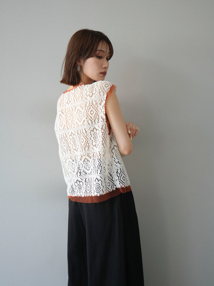 [予約]ブロックレースベスト/アイボリー