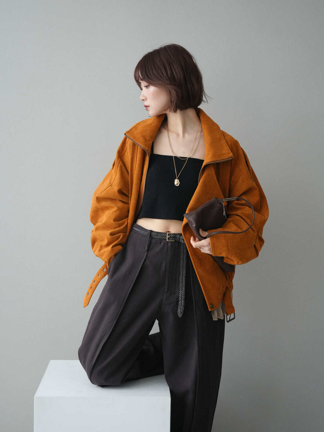 [予約]コーデュロイライダース裾レースブルゾン/orange